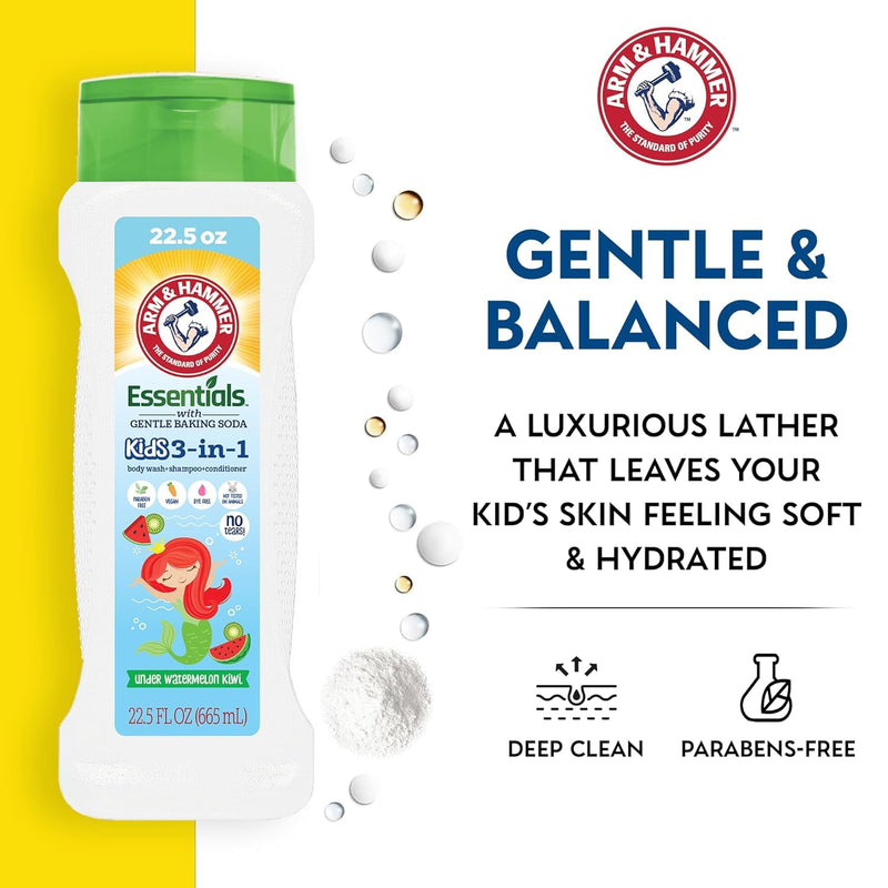 Arm & Hammer 6 Pack Essentials Kids Body Wash - 3-in-1 Watermelon Kiwi 22.5oz - Non Toxic Kids Shampoo and Body Wash And Conditioner Infinity Warehouse