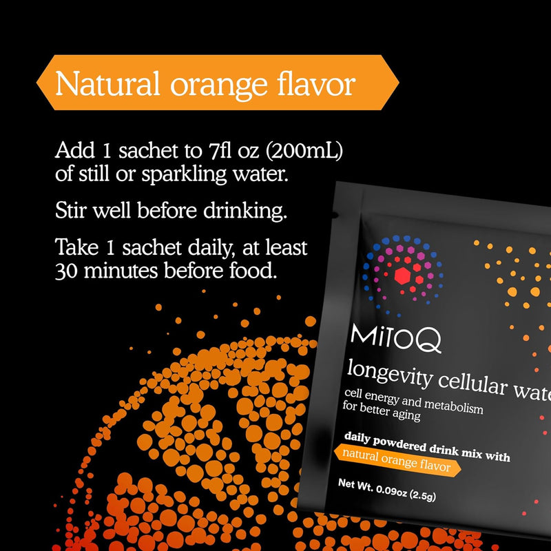 MitoQ Longevity Cellular Water Daily Powdered Drink Mix Natural Orange Flavor - Mitochondria-targeted Antioxidant - Cell Energy and Metabolism for Better Aging (Orange, 30 Packets) Infinity Warehouse