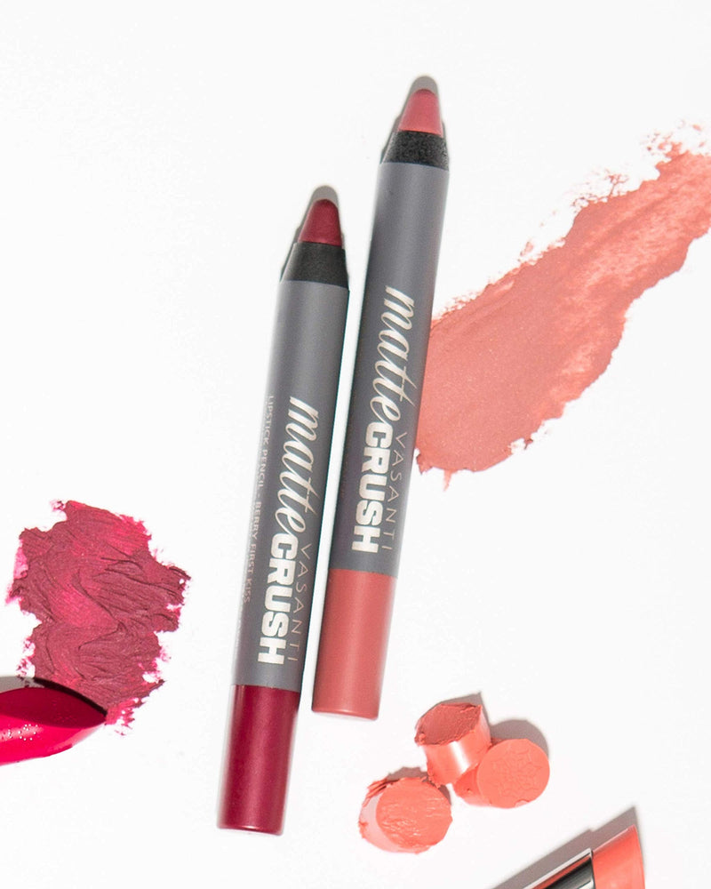 VASANTI Matte Crush Lipstick Pencil (Berry First Kiss - Rich Plum Berry) - High Pigmented Waterproof Soft Matte Lip Liner Makeup Cosmetics Vasanti Cosmetics