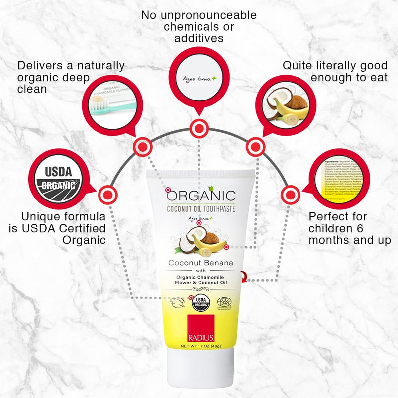 RADIUS USDA Kids Organic Toothpaste, Coconut Banana, 3 Oz (Pack of 1) RADIUS