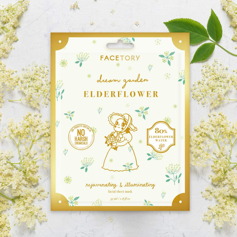 FaceTory Dream Garden Elderflower Mask (Pack of 10)- Rejuvenating and Illuminating Facial Sheet Mask FACETORY