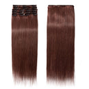 Benehair Clip in Remy Hair Extensions Human Hair Dark Auburn for Women 22 inch Seamless Clip on Real Hair Skin Weft Clip ins Thin 8pcs Standard Weft Long Straight Hairpieces for Full Head