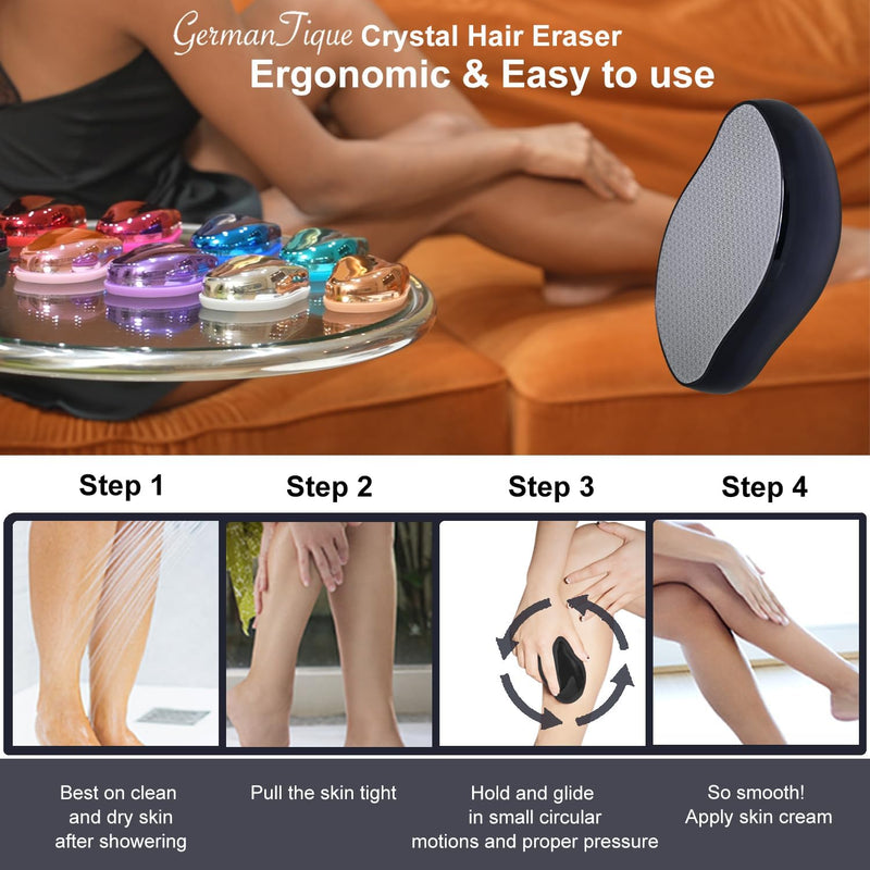 Crystal Hair Eraser,Natural Crystal Hair Remover,Reusable Painless Nano Glass Hair Removal Device Without Shaver,Gentle Crystal Epilator and Exfoliator for Soft Silky Skin(Black) Infinity Warehouse