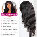 Body Wave Human Hair Wigs with Bangs 100% Brazilian Virgin Human Hair Wigs 130% Density None Lace Front Wigs Glueless Remy Human Hair for Black Women Natural Color Wig 14 inch Beafay Hair