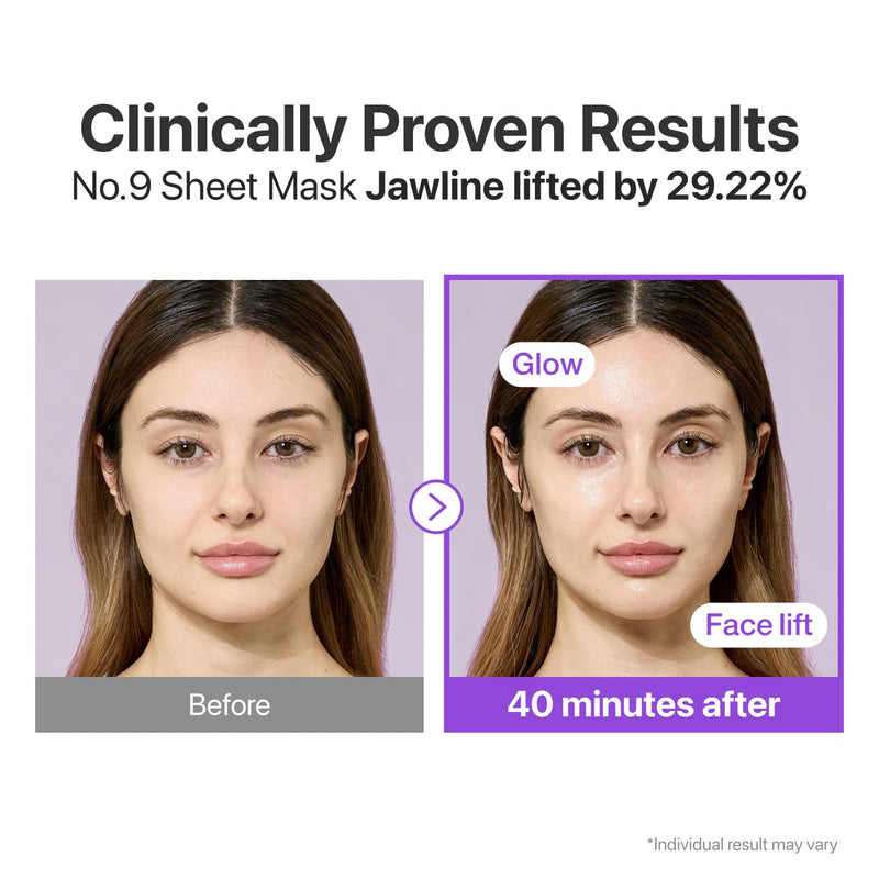 numbuzin No.9 Sheet Mask | NAD+ BIO Lifting-sil Full Face Mask | Improves Jawline, Jowls, Wrinkles, Neck Lines | Peptides, NAD+, Collagen | Skin Firmness | 4 Sheets + Lifting Band Infinity Warehouse