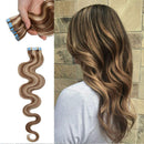 40 PCS Rooted Tape In Hair Extensions Human Hair Invisible Seamless Skin Weft Body Wave Highlight Double Side Tape Hair Extensions Natural Wavy (18'',100g/40pcs,