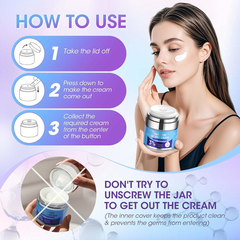 Silicone Scar Cream for Surgical Scars, 3% Dimethicone Complex Silicone Scar Gel for Old & New Scars, C-Section, Pregnancy, Acne, Injury, Keloids, Burns, Non-Irritating Scar Removal Cream(55ML) Infinity Warehouse