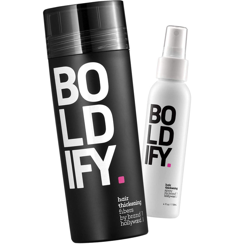 Hair Fibers (BLACK) + Thickening Spray: Boldify Total Texture Bundle: Volume, Root Lift, Texture, Fibers 100% Undetectable & Natural, For Men & Women Boldify