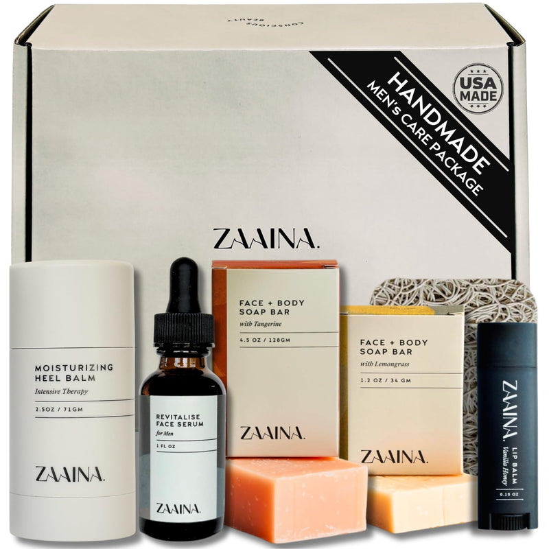 Men's Self Care Package - Luxury Spa Gift Set for Him, Unique Gifts for Men - Handmade in USA, Relaxation Self Care Spa Gift Set for Him - Natural Men Skin Care Kit with Sandalwood Candle by ZAAINA Infinity Warehouse