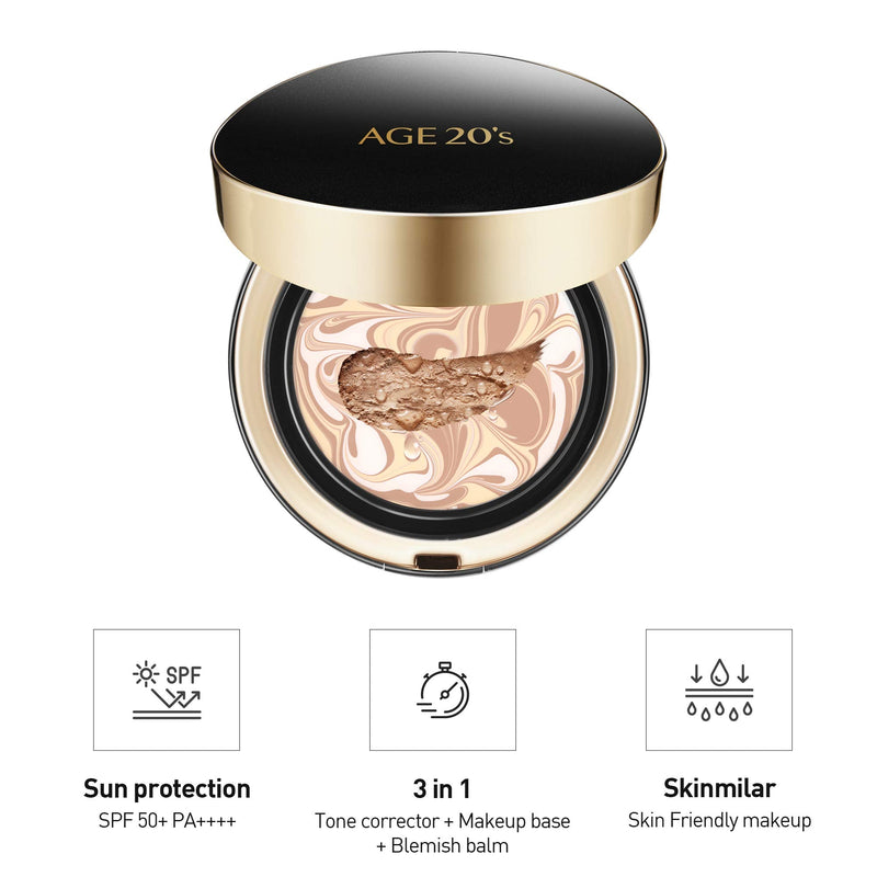 AGE 20's Signature Intense Full Coverage 71% Essence Cushion Foundation, Sunscreen Korean Makeup SPF 50+, Refill