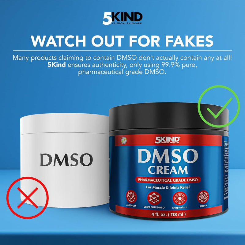 5Kind DMSO Cream for Pain Relief 4 fl oz - 99.9% Pure DMSO Pharmaceutical Grade Cream - Aloe Vera, Magnesium, Arnica & Menthol - Topical Muscle and Joint Pain Relief - Registered NDC - Made in USA Infinity Warehouse