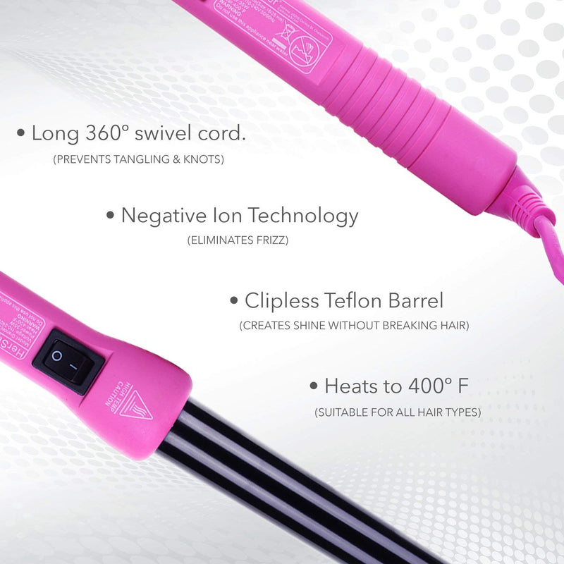 Herstyler Grande Pink Curling Iron and V Comb Straightening Comb (Black) Set HerStyler