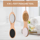 KALESUKI Foot File Callus Remover, Multi-purpose 4 in 1 Feet Pedicure Scrubber Exfoliator Tools with Foot Care Bristle Brush, Pumice Stone, Mental Foot Rasp, Sand Paper and Bamboo Handle KALESUKI