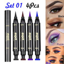 4 Color Winged Eyeliner Stamps Set,evpct Wing Waterproof Eyeliner Stamp Tool Wingliner,Blue Purple Black Brown Matte Liquid Eyeliner Colorful Set Colored Cat Eye Stamp Eyeliner Liners Pencil Pen Kit evpct