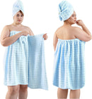 REDKISS Blue Towel Wrap for Women, XL Spa Shower Wrap with Hair Towel, Super Absorbent Bath Towels Robe for Body, Adjustable Microfiber Plush Bathrobe for Girls, Warmth Velcro Plus Size Wraps Towels Infinity Warehouse