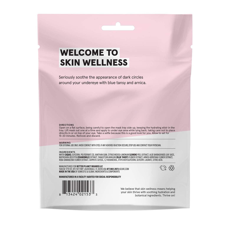 Acure Seriously Soothing Under Eye Hydrogels, 100% Vegan, For Dry to Sensitive Skin, Blue Tansy & Arnica - Soothes & Minimizes Dark Circles, Two Single Use, 0.24 Fl Oz Acure