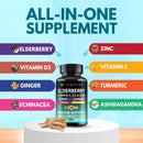 Elderberry Immune Support Supplement 8-in-1 Formula with Echinacea, Vitamin C & Zinc, Vitamin D 5000 IU, Turmeric, Ginger, Ashwagandha – 60 Capsules Infinity Warehouse