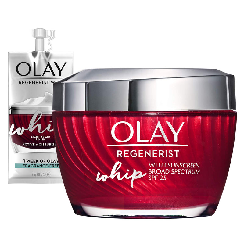 Olay Regenerist Whip Face Moisturizer with Sunscreen SPF 25, 1.7 oz + Whip Face Moisturizer Travel/Trial Size Gift Set Olay