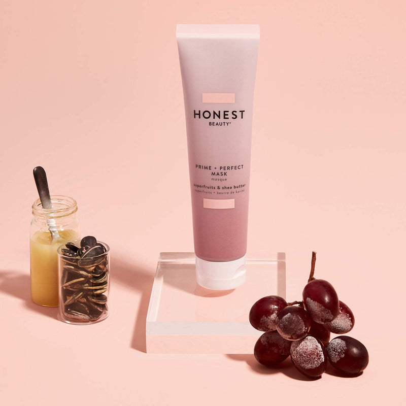 Honest Beauty Prime + Perfect Mask with Superfruits & Shea Butter with 3-in-1 Detox Mud Mask With Activated Charcoal & Jeju Volcanic Ash Honest Beauty
