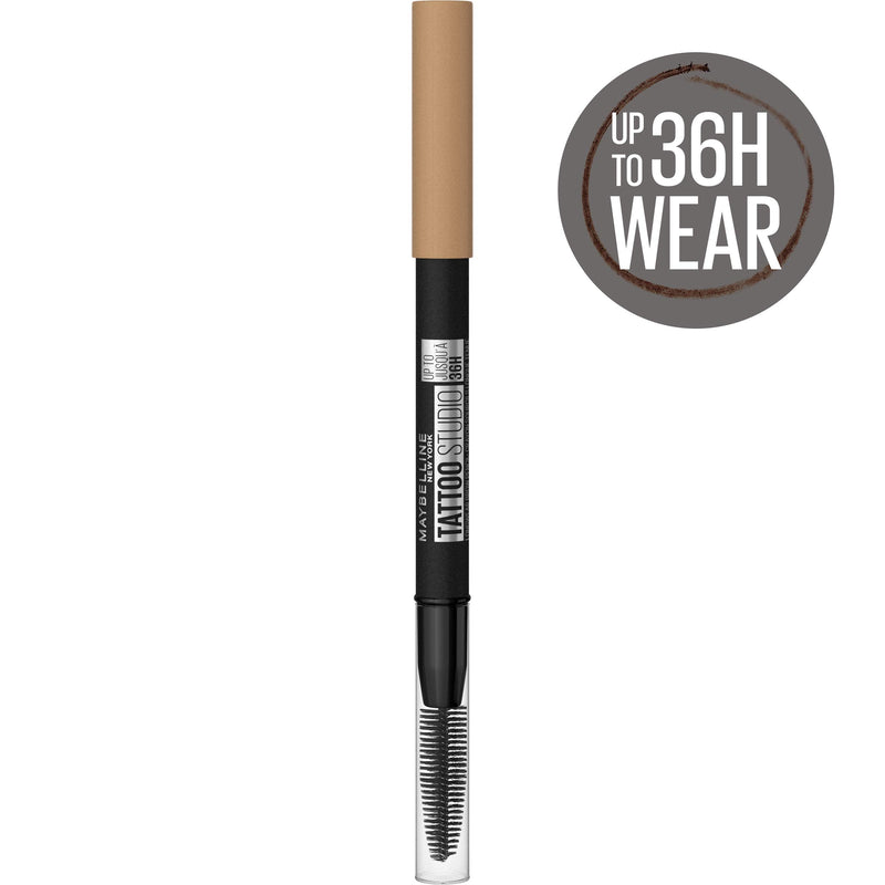 Maybelline TattooStudio Waterproof Eyebrow Pencil, Sharpenable, Longwear, Long Lasting Eyebrow Pencil, Defined Brows, Pigment Brow Pencil, Up to 36HR, Spoolie Eyebrow Brush, Light Blonde, 0.026 oz. Maybelline New York