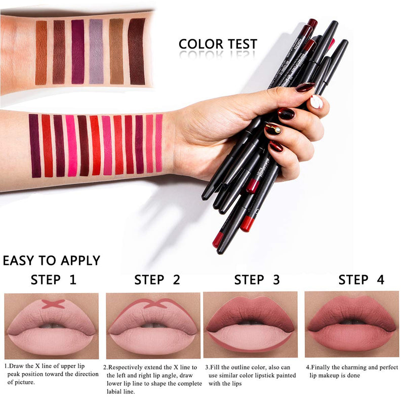 DC-BEAUTIFUL 18 Colors Lip Liners Pencil Set with 2 Pencil Sharpeners, Premium Waterproof Smooth Lip Pencils, Long Lasting Matte Makeup Lipliners(2022 Upgraded) DC-BEAUTIFUL