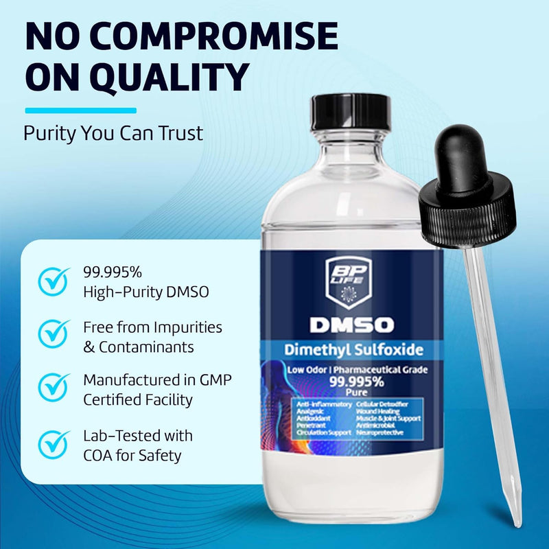 DMSO Dimethyl Sulfoxide 99.995% Pure | Low Odor | 8 oz (237 ml) Clear Glass Bottle | High Purity Multipurpose Solvent for Laboratory, Industrial & DIY Use Infinity Warehouse