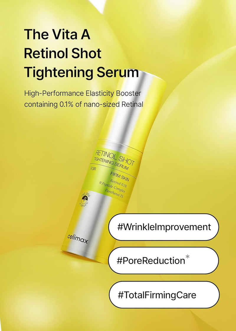 celimax The Vita A Retinol Shot Tightening Serum | with Pure Vitamin A Retinol, Peptide, Pore Minimizer, Wrinkles & Fine Lines, Firmer Skin, Anti-Aging, Skin Smoothing 30ml Infinity Warehouse