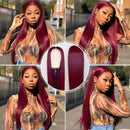 UNice Hair 10a Straight Burgundy T Part Lace Closure Human Hair Wigs Middle Part Brazilian Remy Hair Silk Base Fake Scalp Red Real Human Hair Wig Pre Plucked with Baby Hair 99J Color 22inch UNICE Store