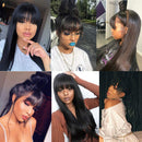 Straight Human Hair Wigs with Bangs Brazilian Virgin Straight Human Hair Wigs None Lace Front Wigs Human Hair 130% Density Glueless Machine Made Bob Wigs for Black Women Natural Color 22 Inch Beafay Hair
