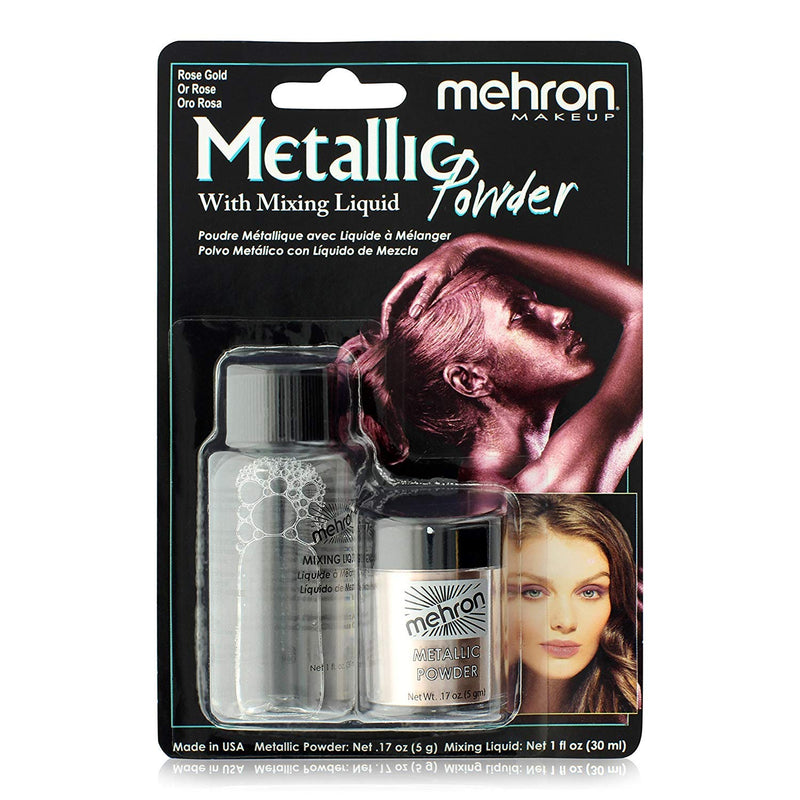 Mehron Makeup Metallic Powder (.17 oz) with Mixing Liquid (1 oz) (ROSE GOLD) Mehron