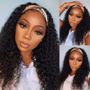 18 Inch Headband Wig Human Hair Curly Headband Wig Glueless None Lace Front Human Hair Wig With Headband Attached Headband Wig Curly Kinky Curly Headband Wig Human Hair for Black Women mengkai Store