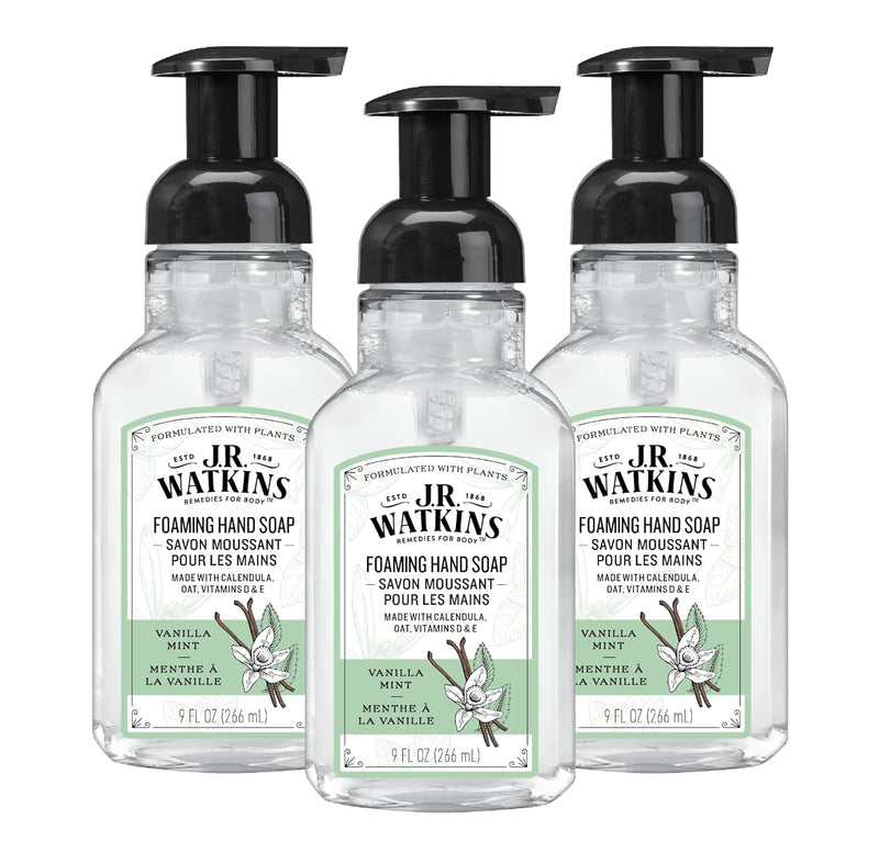 J.R. Watkins Foaming Hand Soap Pump with Dispenser, Moisturizing Hand Soap Foam, Alcohol-Free, Cruelty-Free, , Use for Kitchen or Bathroom, Eucalyptus, 9 fl oz,3 Pack Infinity Warehouse
