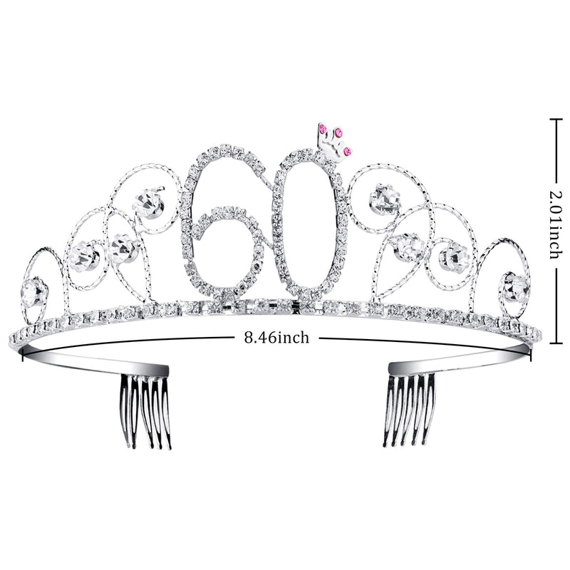 BABEYOND Crystal Birthday Tiara Crown Princess Birthday Crown Hair Accessories Happy 60th Birthday Crown Tiara for Women (60 Birth) BABEYOND