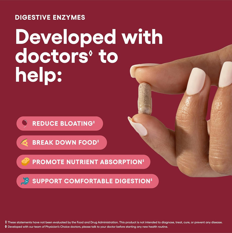 Physician's CHOICE Digestive Enzymes - Multi Enzymes, Organic Prebiotics & Probiotics for Digestive Health & Gut Health - Meal Time Discomfort Relief & Bloating - Dual Action Approach - 60 CT Infinity Warehouse