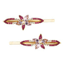 LUX ACCESSORIES Set of 2 Gold Flowers White Pink Marquise Hair Pins LUX ACCESSORIES