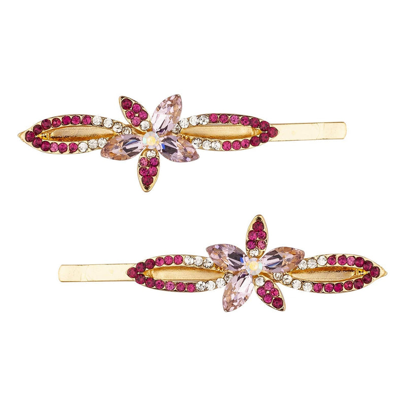 LUX ACCESSORIES Set of 2 Gold Flowers White Pink Marquise Hair Pins LUX ACCESSORIES