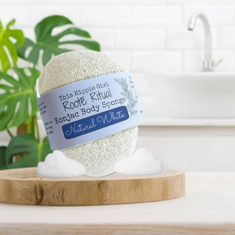 Roote Ritual Konjac Body Sponge – 100% Natural Exfoliating Shower Sponge for Sensitive Skin – Gently Deep Cleanses, Earth-Friendly Loofah, Biodegradable, Vegan – for Women, Men (Natural White) Infinity Warehouse