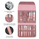 Leipple Manicure Set Professional Nail Clipper Kit Pedicure Kit - 16 pcs Stainless Steel Grooming Kit - Nail Care Tools with Luxurious Leather Travel Case (Pink) Leipple