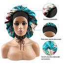 Sent Hair Large Satin Bonnet Sleep Cap for Women Double Layer Silky Hair Bonnet for Braids,Curly,Long Hair- Wide Elastic Band,Green Floral sent hair