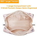 Large Makeup Bag Zipper Pouch Travel Cosmetic Organizer for Women and Girls (Large, Beige Flamingo) Narwey Store