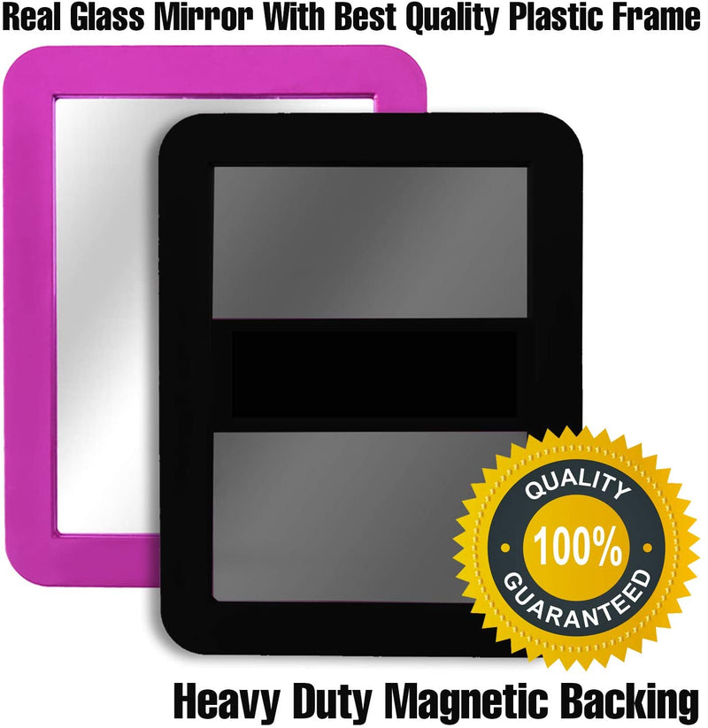 Magnetic Locker Mirror for School Locker, Gym Locker, Office Cabinet, Workshop or Refrigerator, Makeup Mirror, Locker Accessory, Toolbox, Glass 5" x 7" White PTY