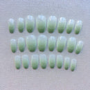MISUD 24Pcs French Nails Coffin Fake Nails Glossy Gradient Green False Nails with Simple Edge Design Full Cover Acrylic Nails for Women and Girls MISUD Store