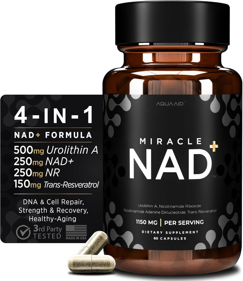Miracle NAD with Urolithin A Supplement, Nicotinamide Riboside NR, NAD+, Trans Resveratrol for Men and Women - Healthy-Aging, Cellular Energy & Repair - 3rd Party Tested - 60 Capsules Infinity Warehouse