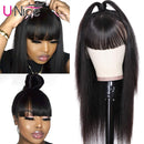 UNice Transparent Lace Front Straight Human Hair Wig With Bangs, Mongolian Virgin Hair Glueless Lace Frontal Wig Pre Plucked for Black Women 150% Density (16 inch) UNICE Store