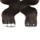 Hairro Tape in Human Hair Extensions 20 Inch Long Wavy 100g 40pcs/pack Ombre Dark Brown to Light Brown Body Wave Thin Silky Seamless Skin Weft Glue in 2 Tones Human Hairpieces Hairro