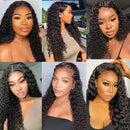 Brazilian Water Wave Human Hair Wig Virgin Hair Glueless Lace Front Wigs Pre Plucked Full End Lace Wig Unprocessed Human Hair Deep Curly Wigs for Black Women Remy Hair Wigs ouchuang