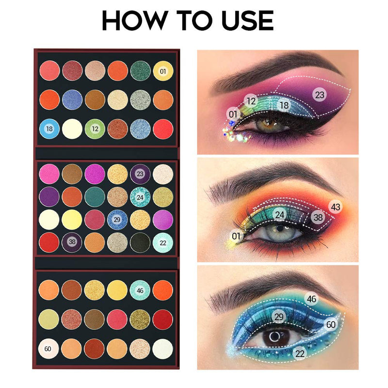 EYESEEK Eyeshadow Palette Glitter Pro 60 Colors Colorful Eye Shadow Makeup Palette High Pigmented Matte And Sparke Glitter Eyeshadow Pallet Easy To Blend Shimmer Eyeshadow Powder Valentines Day Gifts for Her EYESEEK