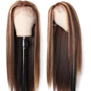 UNice Ombre Highlight Lace Front Human Hair Wig Brown Blonde Mixed Color, Brazilian Remy Straight Hair 13x4 Lace Frontal Wig Pre Plucked with Baby Hair for Women 150% Density (20inch) UNICE Store