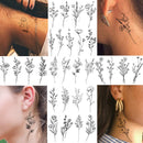 15 Sheets FANRUI Tiny Branch Black Flower Temporary Tattoos For Women Girl Floral Bouquet Small Tattoo Temporary Wild Plant Lavender Sweet Pea Larkspur Fake Tatoo Adults Face Hands Kids Kit Sticker FANRUI Store