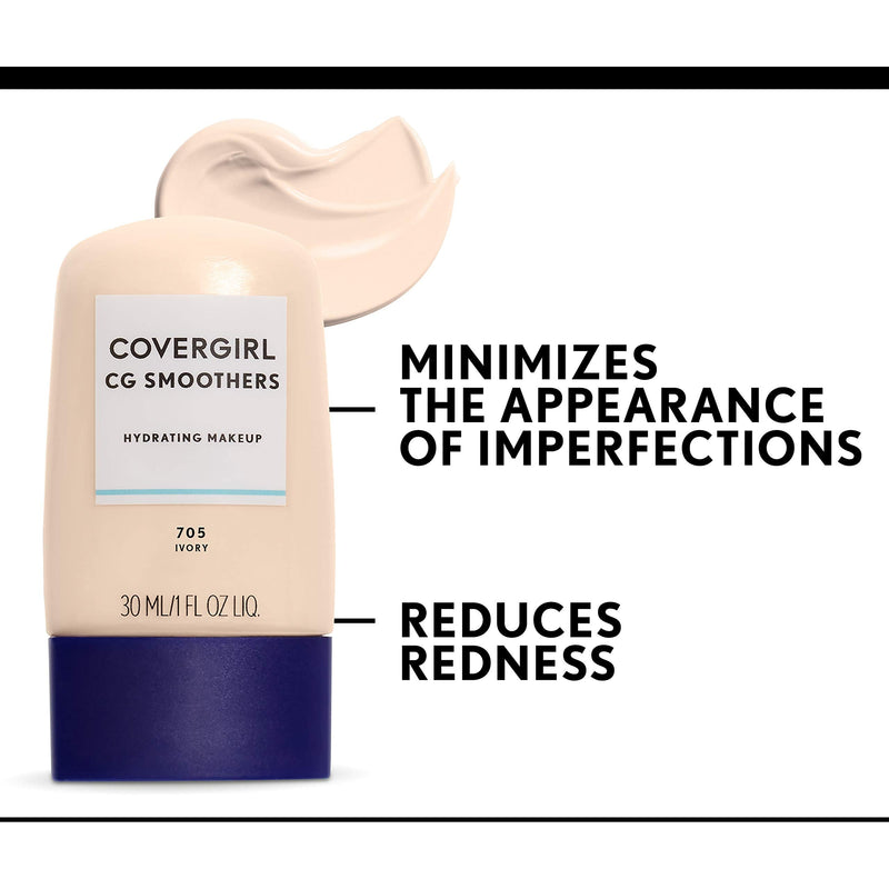 COVERGIRL Smoothers Hydrating Makeup Foundation, Natural Ivory, 1 Fl Oz, 1 Pack ,Hydrating Foundation, Cruelty Free Foundation, Liquid Foundation, Cream Foundation, Moisturizing Foundation COVERGIRL